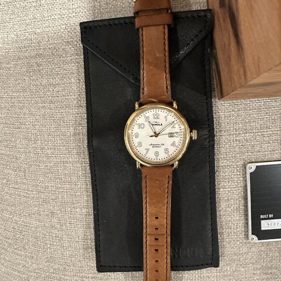 Shinola Runwell Watch 41MM Cream Dial, Brown Leather Strap - Picture 4 of 4